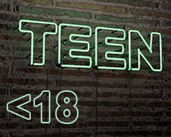 Green Neon Poster with the Word Teen < 18