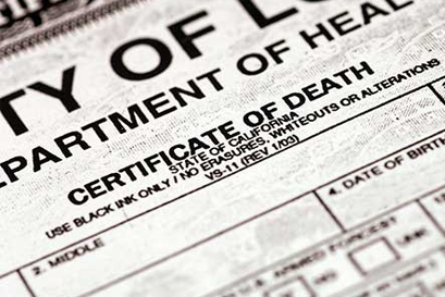 Certificate of Death Document Close up