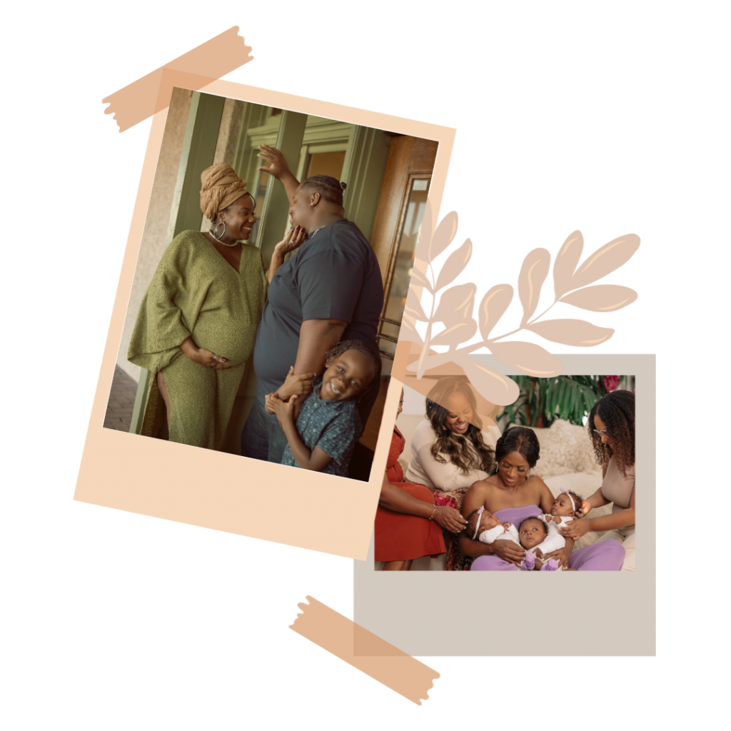 two polaroid photos featuring Black women and their families